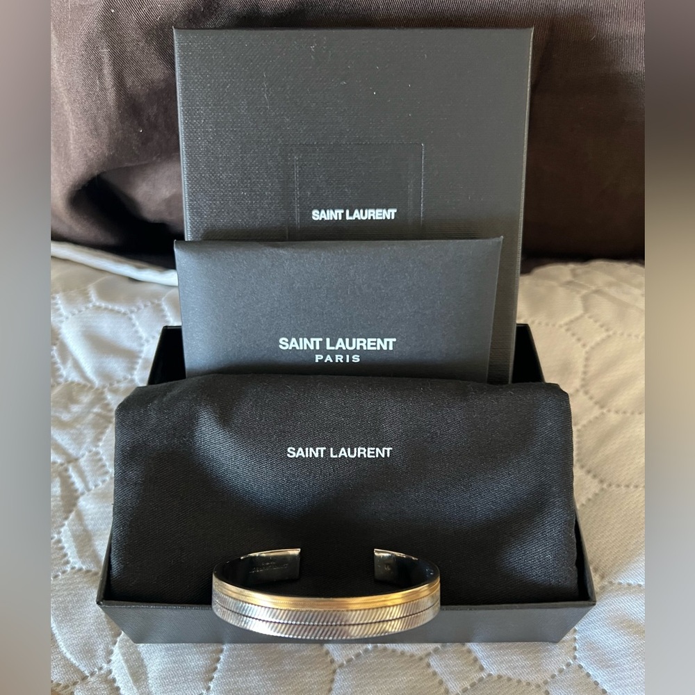 Saint Laurent Silver and Gold Cuff Bracelet
